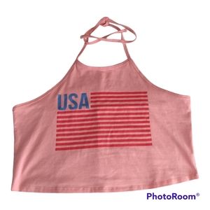 Womens Issac Morris USA Flag Graphic Halter Cropped Top Size XXL